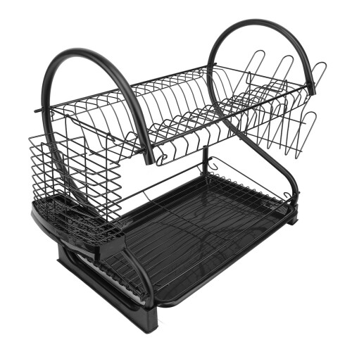 2-Tier Iron Dish Drying Rack, Large Capacity, Space Saving Organizer