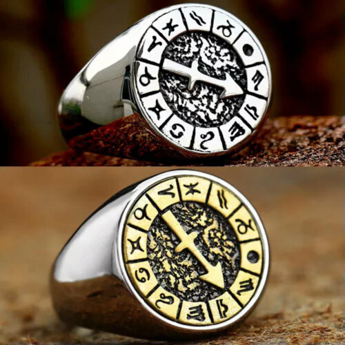 Vintage Sagittarius Ring Stainless Steel Silver Gold 1