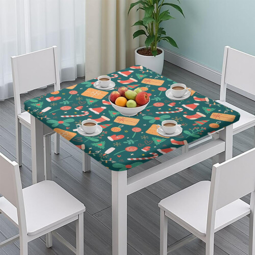 Toalha de mesa natalina lavável com acabamento elástico, quadrada de 86 x 86 cm (34 x 34 polegadas), resistente a rugas, pronta para uso assim que 2