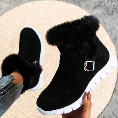 Γυναικείες μπότες χιονιού Slip-On, μονόχρωμες, με στρογγυλή μύτη, με βελούδινη 1