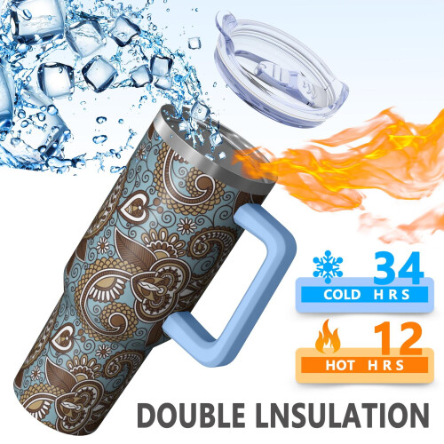 Ποτήρι Paisley 40oz με λαβή, καπάκι με καλαμάκι που ανοίγει – Κούπα από ανοξείδωτο 1