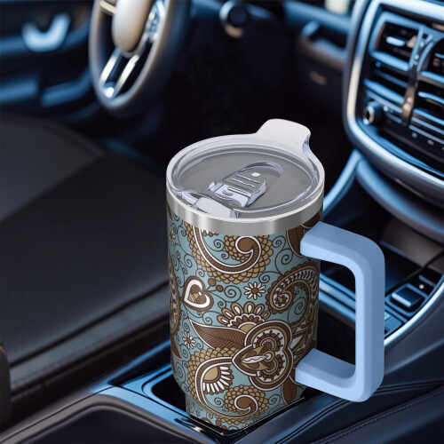 Ποτήρι Paisley 40oz με λαβή, καπάκι με καλαμάκι που ανοίγει – Κούπα από ανοξείδωτο 2