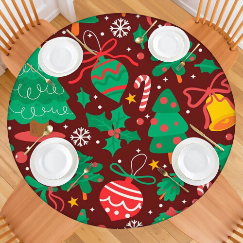 Toalha de mesa redonda de Natal de 52 polegadas com bainha elástica – Compatível com a maioria das mesas 1