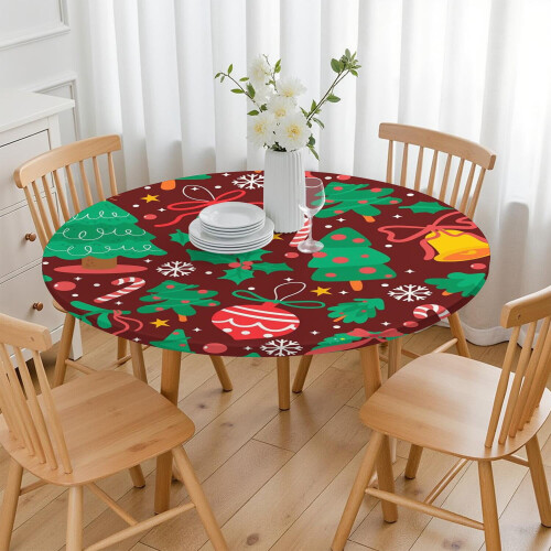 Toalha de mesa redonda de Natal de 52 polegadas com bainha elástica – Compatível com a maioria das mesas 2