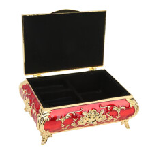Glänzende Vintage-Schmuckschatulle mit Rosenrelief, rostbeständiger goldener und roter Dekor