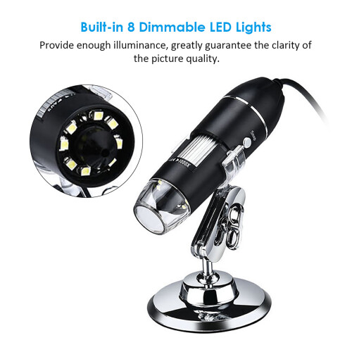 USB Digital Microscope 1000X 8LED Stand 8LED Windows Mac Android