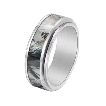 Stainless Steel Camouflage Rotatable Ring Silver Size 12