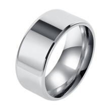 Men's and Women's Stainless Steel 10MM Simplicity Polished Double Beveled Smooth Inner Arc Ring Silver Size 7
