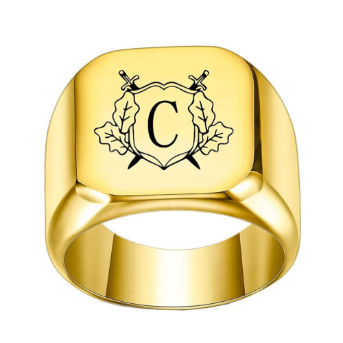 Stainless Steel Personalized Square Initial Ring Gold Size 8