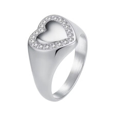 Men's Women's Stainless Steel Individualistic Zirconia Heart Ring Silver Size 8