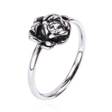 Women's Stainless Steel Vintage Personalized Rose Flower Gemstone Ring Silver with White CZ Size 7