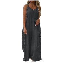 Tuta da donna 2025, tuta estiva casual senza maniche con spalline sottili e tasca, grigio scuro, taglia 4 (S)