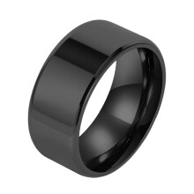 Men's and Women's Stainless Steel 10MM Simplicity Polished Double Beveled Smooth Inner Arc Ring Black Size 10