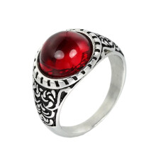 Men's Women's Stainless Steel Trendy Vintage Round Gemstone Statement Ring Silver Red Size 11