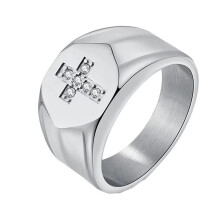 Men's Stainless Steel Cubic Zirconia Inlay Personalized Vintage Cross Prayer Lucky Ring Silver Size 8