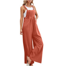 Tuta intera da donna estiva, casual, senza maniche, con stampa, spalline sottili, gamba larga e tasca, arancione, taglia 14 (3XL)