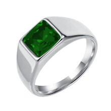 Men's and Women's Stainless Steel Classic Square Gemstone Ring Silver Green Size 10