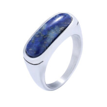 Stainless Steel Individuality Retro Gemstone Ring for Men Women Silver Dark Blue Size 12