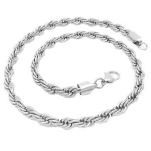 Collana da uomo e donna in acciaio inossidabile con catena a corda hip hop lucida da 7 mm, catena intrecciata con chiusura a moschettone, argento,