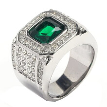 Men's Women's Stainless Steel Trendy Hip Hop Punk Cubic Zirconia Promise Ring Wedding Band Silver Green Size 13