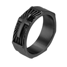 Men's Stainless Steel 8MM Personalized Vintage Cross Prayer Lucky Ring Black Size 11