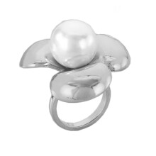 Women's Stainless Steel Vintage Flower Pearl Ring Size 9