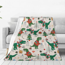 Cartoon Dinosaur Christmas Tree Plush Sherpa Throw Blanket, Soft Lightweight Fleece for Kids & Adults, 40"50", Compatible with Couch/Sofa/Bed