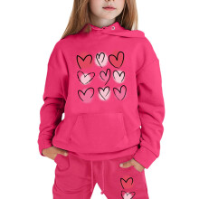 Pigernes træningsdragt med hætte og 2 dele – sæt med sweatshirt og joggingbukser med hjerteprint, 2-13 år (110/3-4 år, pink)