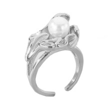 Women's Stainless SteelPersonalized Vintage Creative Flower Pearl Ring Silver Size 9