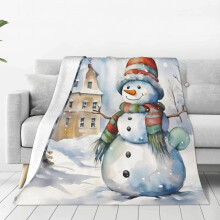 Snowman Standing Happy Cute Red Hat Printed Throw Blanket,Kids Adults Soft Lightweight Flannel Fleece Blanket for Couch Sofa Bed Living Room