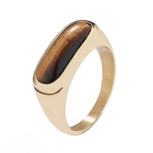Stainless Steel Individuality Retro Gemstone Ring for Men Women Gold Brown Size 6