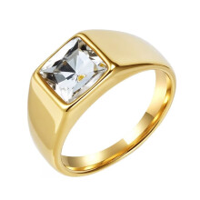 Men's and Women's Stainless Steel Classic Square Gemstone Ring Gold White Size 10