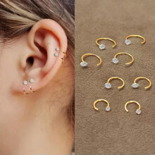 Womens 925 Sterling Silver CZ Crystal Small Hoop Earrings Trendy Stud Earrings-Style1- CZ Crystal (Gold)-12mm