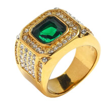 Men's Women's Stainless Steel Trendy Hip Hop Punk Cubic Zirconia Promise Ring Wedding Band Gold Green Size 8