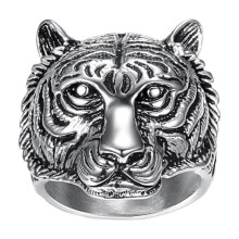 Men's Stainless Steel Vintage Personalized Creative Animal Tiger Head Punk Ring Silver Black Size 10