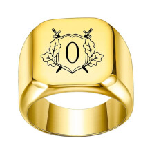 Stainless Steel Personalized Square Initial Alphabet A to Z Ring for Men Women Gold O Size 14
