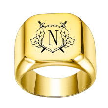 Stainless Steel Personalized Square Initial Alphabet A to Z Ring for Men Women Gold N Size 11