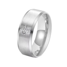 Men's Women's Stainless Steel 8MM Minimalist Matte Finished Zirconia Cross Prayer Ring Silver Size 11