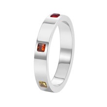 Women's Stainless Steel 4MM Classic Square Rainbow Cubic Zirconia Ring Silver Size 11