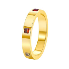 Women's Stainless Steel 4MM Classic Square Rainbow Cubic Zirconia Ring Gold Size 7