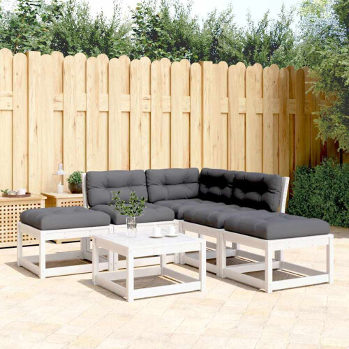 VidaXL vidaXL 5 Piece Garden Sofa Set with Cushions White Solid Wood Pine 1