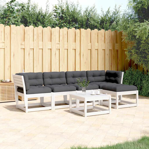 VidaXL vidaXL 5 Piece Garden Sofa Set with Cushions White Solid Wood Pine 1
