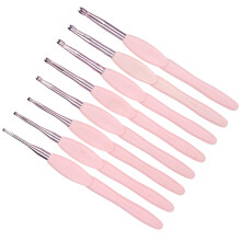 8Pcs Soft Pink Aluminum Crochet Set with TPR Handles - 2.5mm to 6.0mm