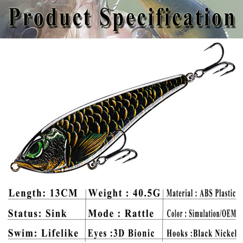 Sinkender ABS Jerkbait-Angelköder 13cm 40,5g mit 3D-Augen für Forellen, Welse 1