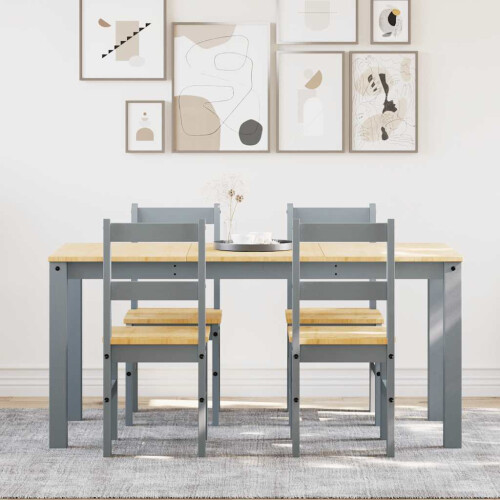 VidaXL vidaXL 5 Piece Dining Set PANAMA Grey Solid Wood Pine 2