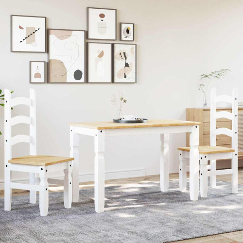 VidaXL vidaXL 3 Piece Dining Set PANAMA White Solid Wood Pine 2