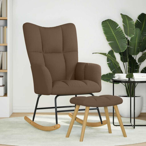 VidaXL vidaXL Schaukelstuhl mit Fußhocker Braun Stoff 1