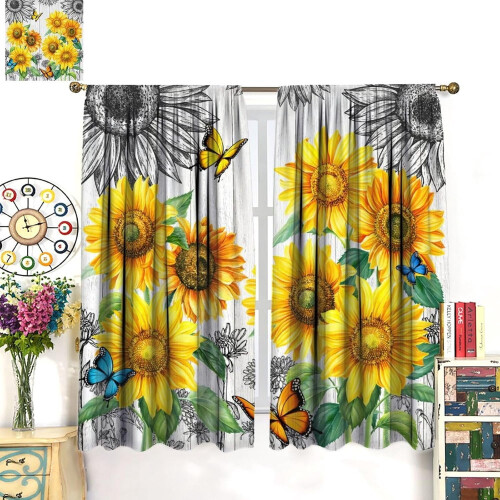 Sunflower Curtains Rustic Floral Yellow 84x84 Inch 2