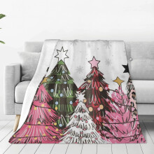 Pink & Green Plaid Christmas Tree Throw Blanket with Snowflakes, Soft Flannel Fleece, 50"x60", for Kids & Adults – Compatible with Holiday Decor