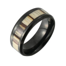 Men's Women's Stainless Steel High Polished Wood Inlay Ring Striped Wedding Band Black Size 9